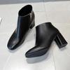 Boots Women's Shoes 2024 Short Boots Spring and Autumn High Heel Ankle Boots Leather Boots Thick Heel Side Zipper Women's Boots