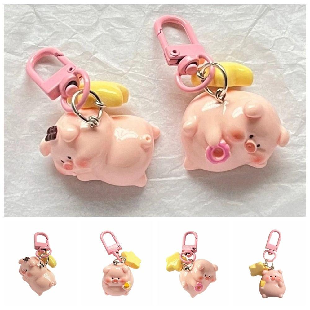 Charms Cartoon Key Chain Resin 3D Key Chain Personality Pink Pig Pendant Decoration