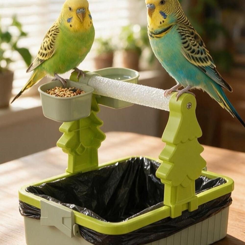 Interactive Bird Feeding Station Rack With Food Cup Parrot Desktop Stand Pet Supplies