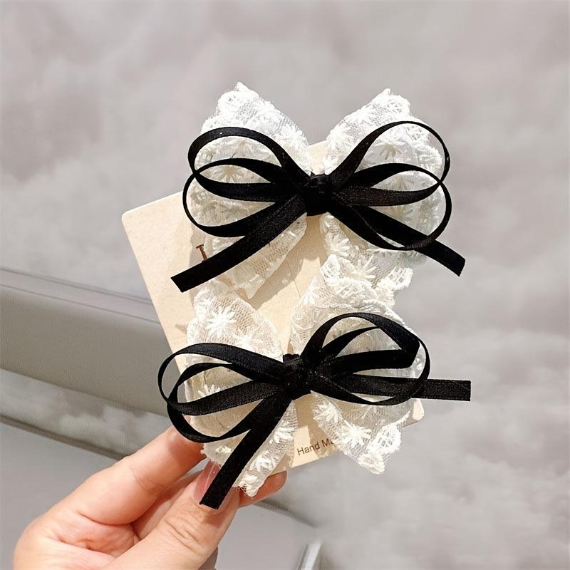 2Pcs Women Fashion Ribbon Floral Design Travel Casual Hair Accessory Elegant Hair Clip Elegant Lace Bow Hairpins