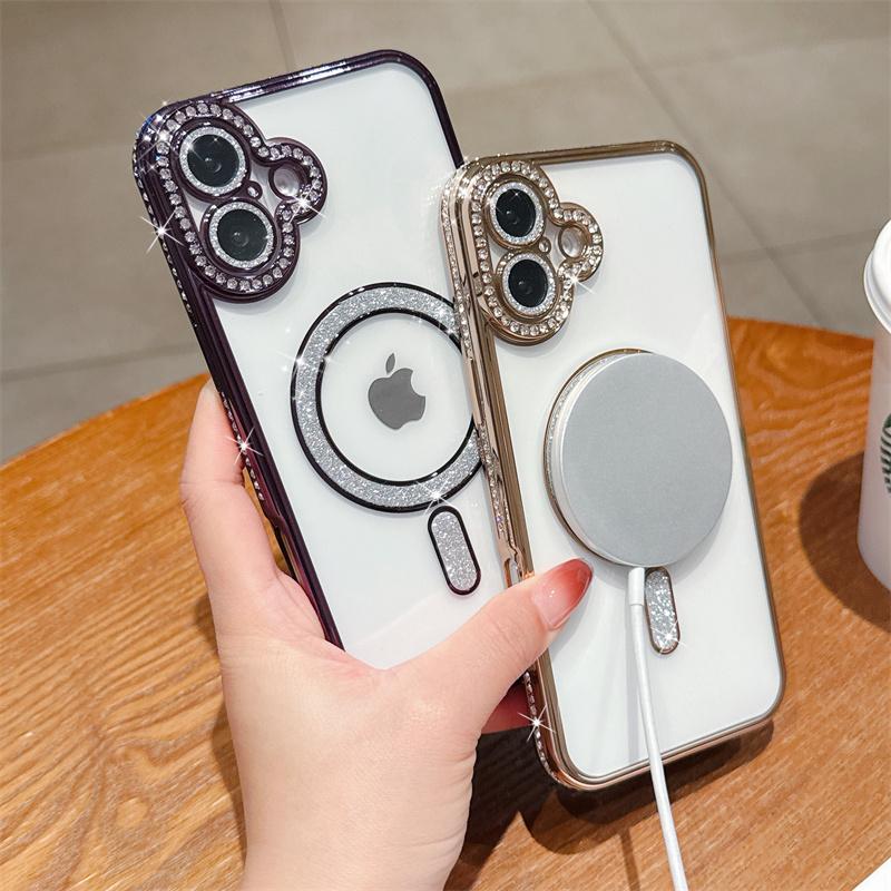 Блестящий магнитный чехол с алмазной рамкой для iPhone 16, 15 Plus, 14, 13 Pro Max, 12, чехол для Samsung Galaxy A56, A36, A26, A16, A55, A35, A25, A15, A54, A34, S25, S24, чехлы