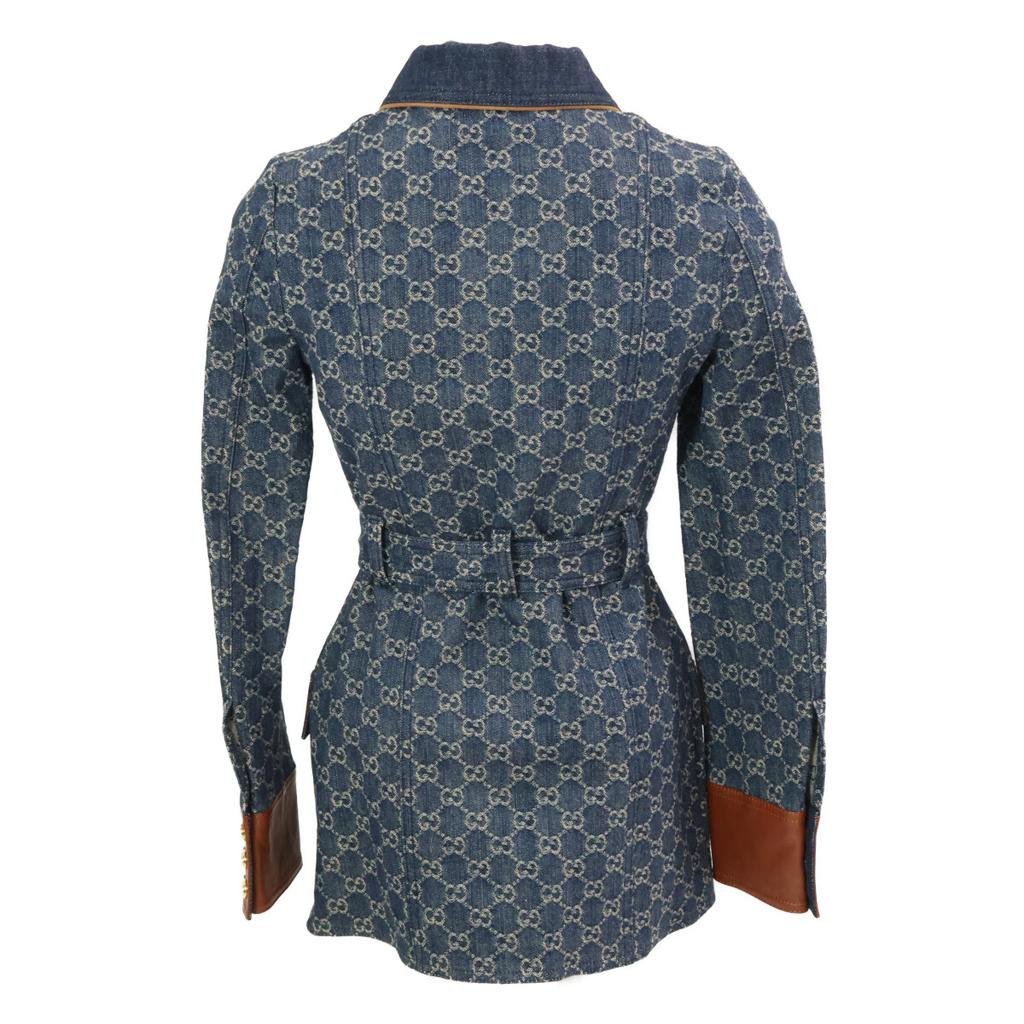 GUCCI Domestic regular 652658 GG denim leather switch square patch belted Jacket 34 IndigoUsed