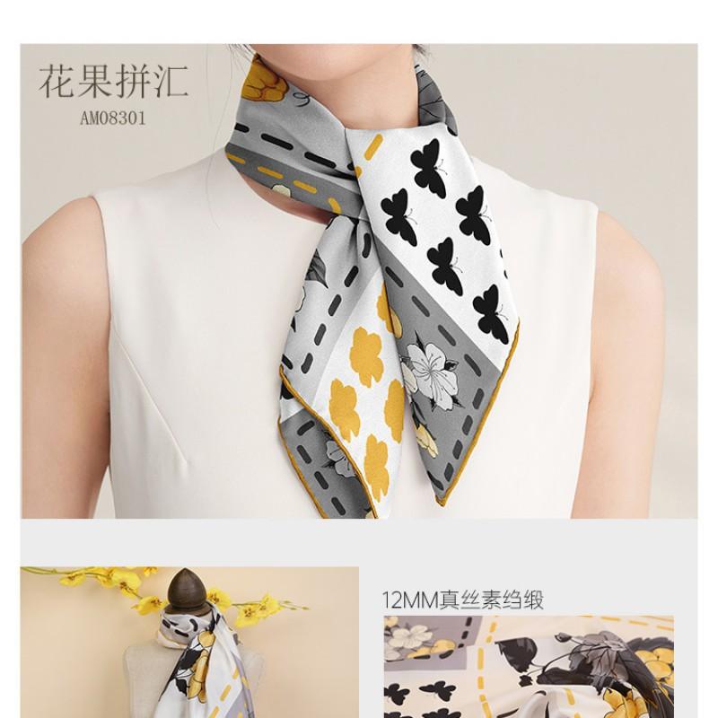 64cm Silk Square Scarf 100% Mulberry Neck Women Gift Fruit Series