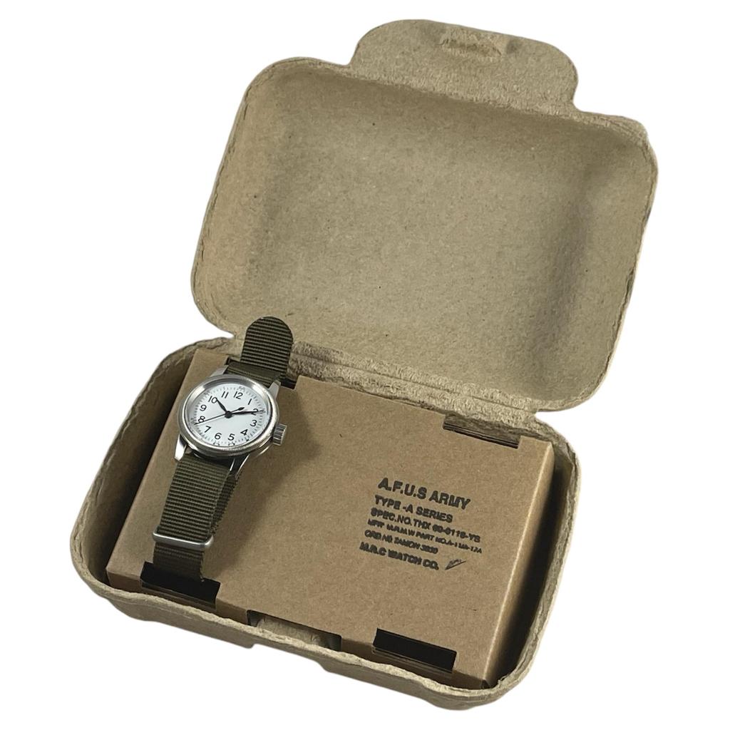 МРМВ. Мужские военные часы, тип A-11, 12-часовой формат, белый циферблат, зеленый нейлоновый ремешок НАТО