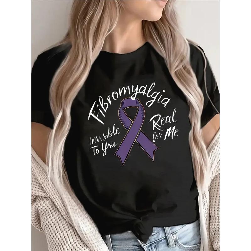 Fibromyalgia Awareness Purple Ribbon Short Sleeve Tee Soft Lightweight Comfort Top
