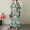 2025 Summer Plus Size Dress Women Casual V-Neck Vintage Shirt Dress Loose Basic Printing Dress