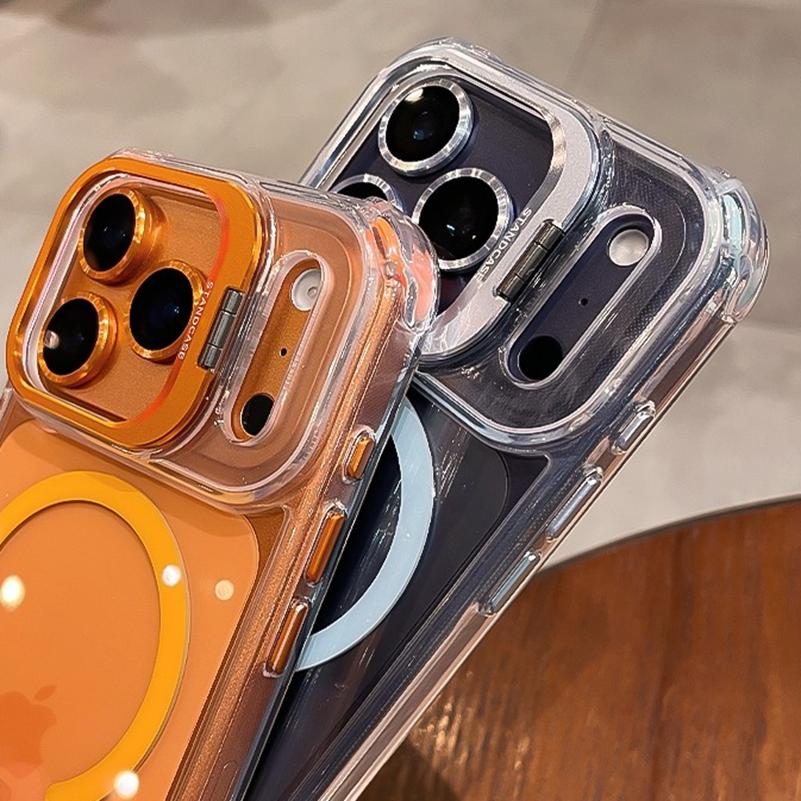 Роскошный прозрачный чехол с подушкой безопасности для iPhone 17 16 15 14 12 13 Pro Max Plus Air для Magsafe Прозрачная крышка с подставкой-держателем для камеры