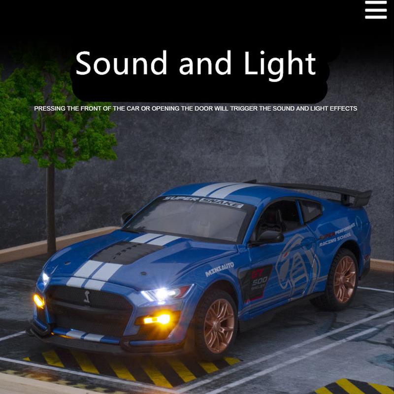 Масштаб 1/24 Mustang Shelby GT500, литая под давлением модель автомобиля, игрушечный автомобиль с откатным механизмом, звуком и светом для детей, коллекция подарков для мальчиков и девочек