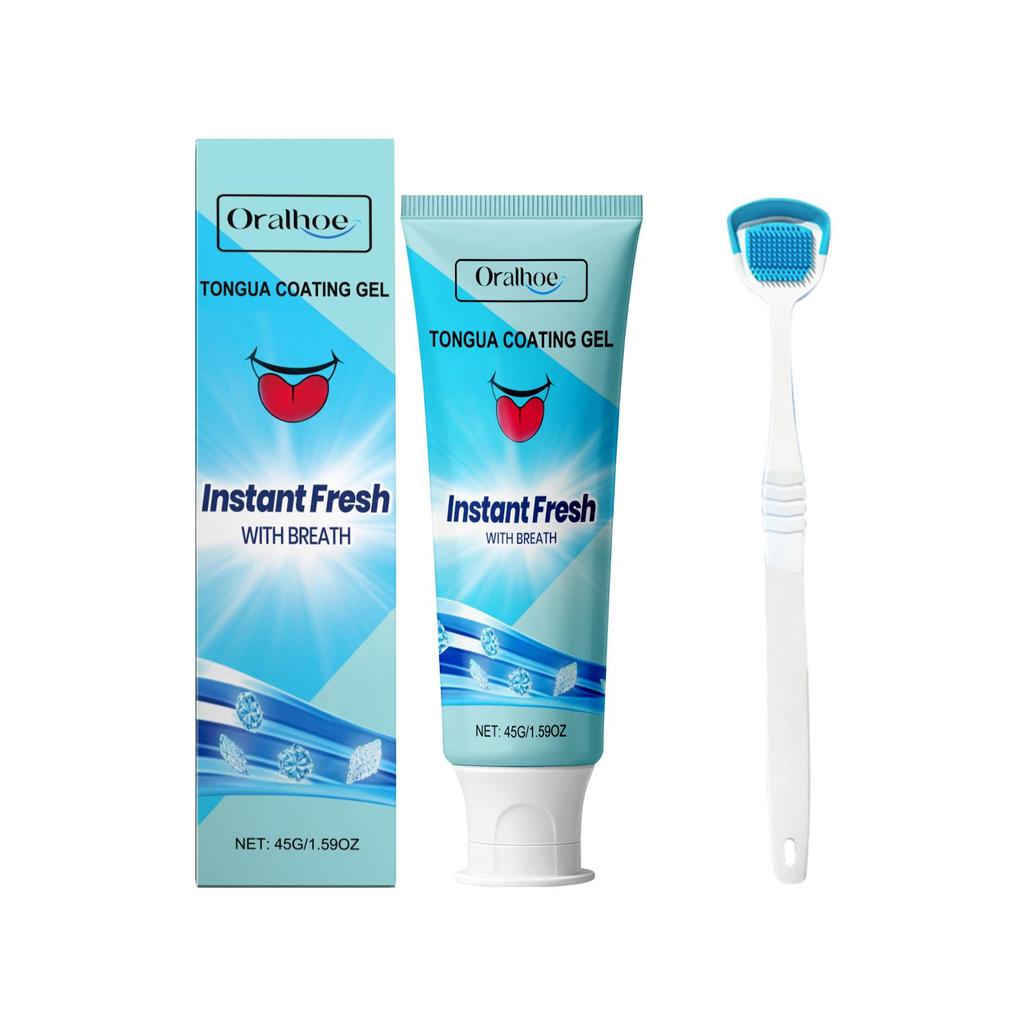 Oralhoe Гель для чистки языка с скребком, длительная свежесть дыхания, борется с неприятным запахом изо рта, средство для гигиены полости рта, очиститель языка 45 г