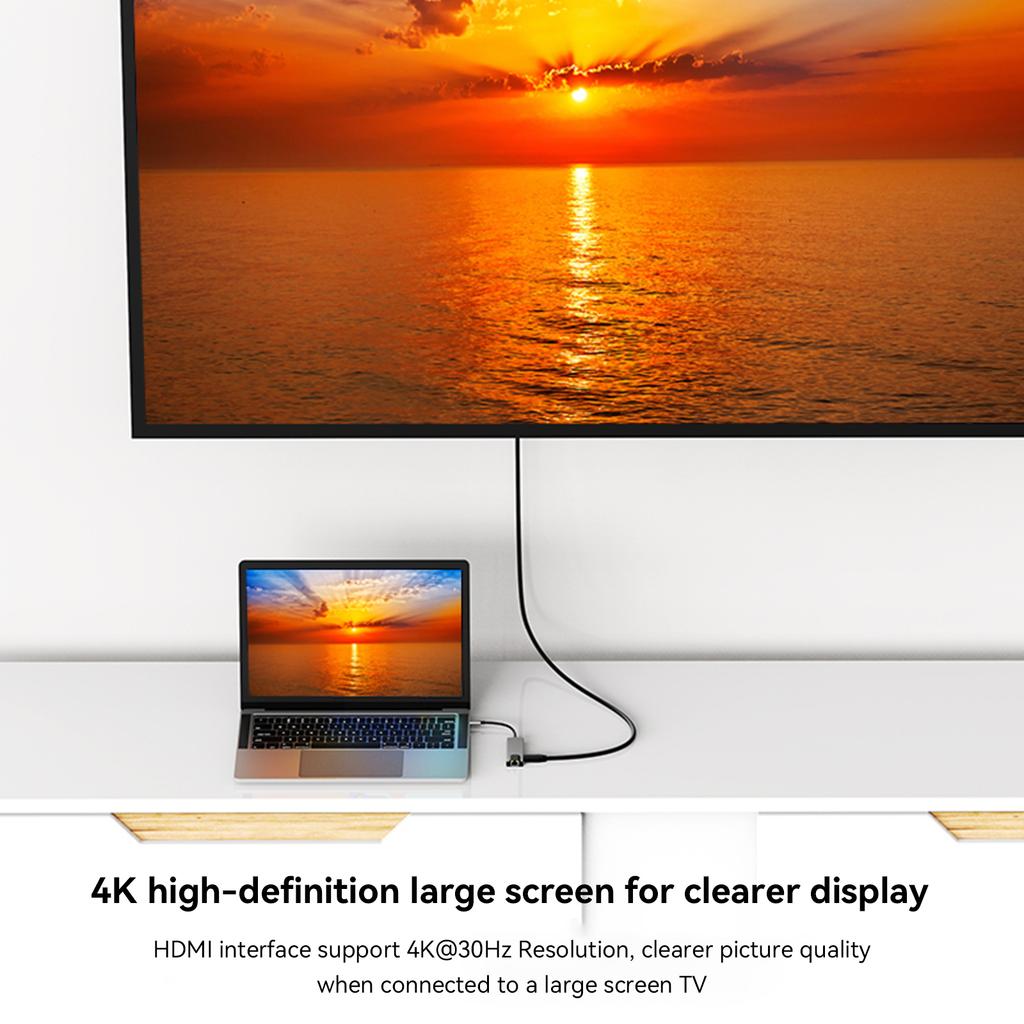 Адаптер-хаб 6 в 1 TYPE-C на HDMI+USB3.0+2.0+RJ45 100M+PD+Интерфейс передачи данных