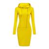 Midi Dress Waist Tight Coldproof Breathable Stylish Women Autumn Winter Striped Print Slim Hooded Dress Streetwear