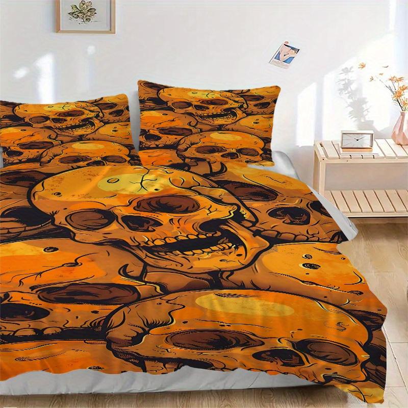 3pcs Skull Horror Bedding Cover Set, Fashion Classic Popular Print Bedding Set, Soft Comfortable, All - Season Use, For Bedroom, Guest Room158
