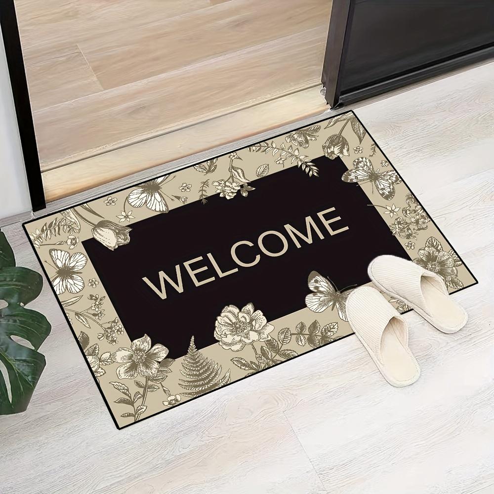Floral Butterflies Welcome Doormats Entrance Non Slip Floor Mats Carpet Home Decor Indoor Outdoor Use Crystal Velvet