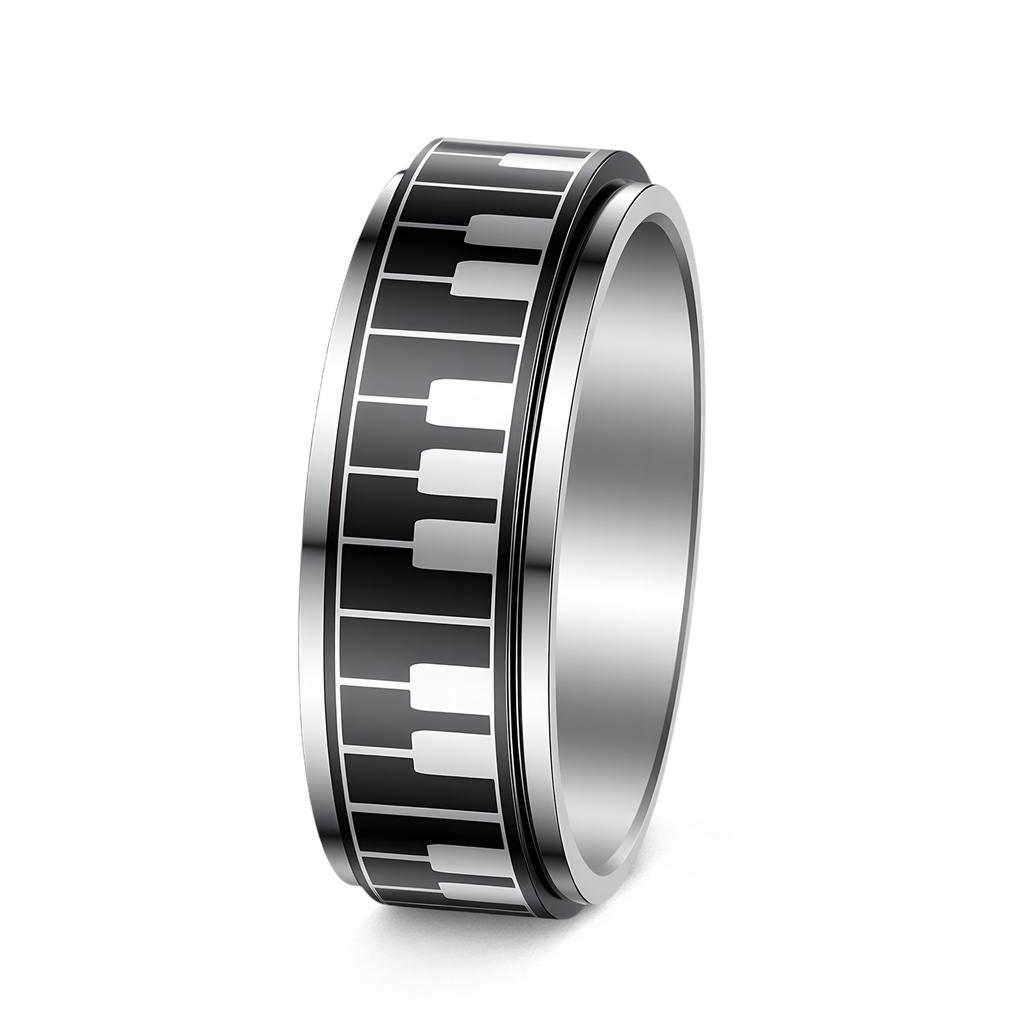 New European and American Rotating Decompression Jewelry Titanium Steel Men's Ring Piano Key Pattern Can Be Rotated