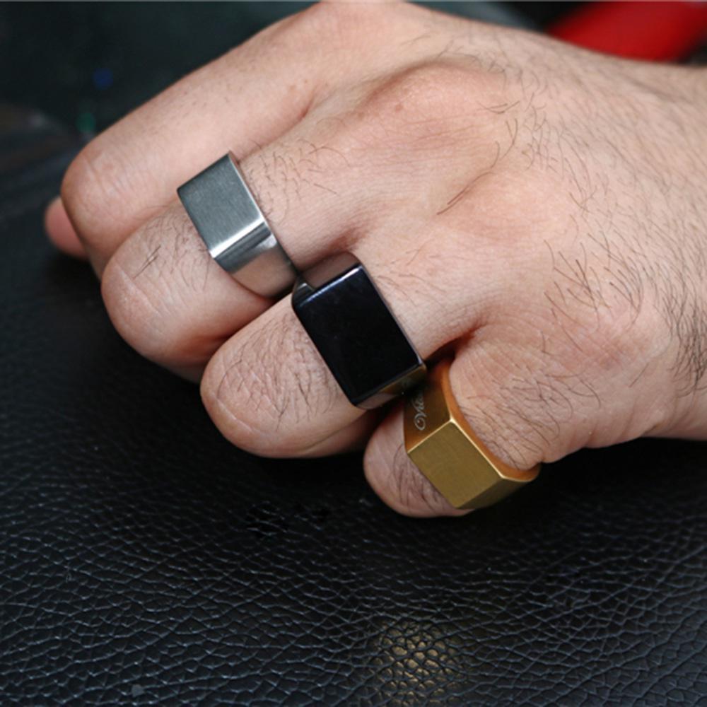 Европейская мода, роскошные мужские винтажные кольца-печатки, титановые гладкие широкие квадратные кольца на палец, кольцо из нержавеющей стали