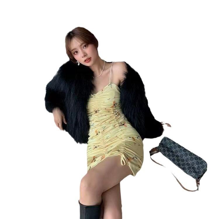 Nuovo cappotto corto sottile in peluche con inserti in pelo di volpe e pelo di visone artificiale per autunno e inverno