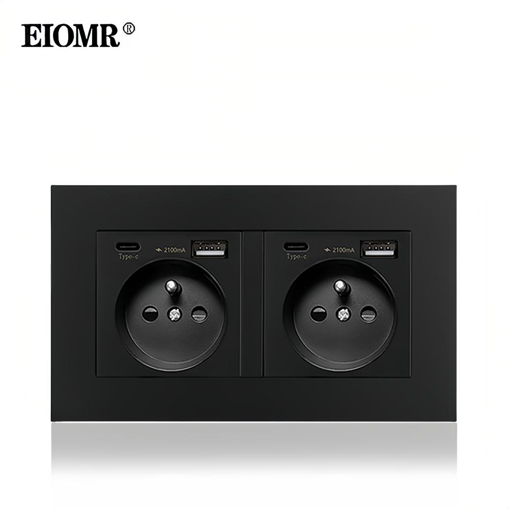 Розетка EIOMR Стандарт Франции, Одинарная Двойная AC 100~250V 16A Белый Черный Настенная Тип-C USB Вилки Розетка для Дома Офиса
