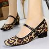 Shoes 3 Cm Heels Women Vintage Mary Jane Shoes Metal Leopard Print Square Head Women Pumps Low Heel High Heels Suede