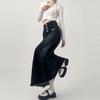 High-waisted Cargo Denim Skirt Women's Autumn A-line Mid-length Skirt  Retro Raw Edge Fashion Y2k Female Clothing Korean Style