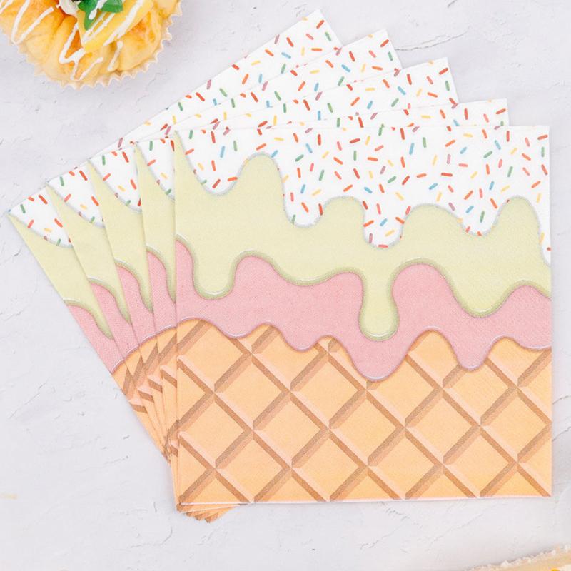 Салфетки с принтом мороженого Одноразовые товары для вечеринок Украшение на день рождения Красочные бумажные полотенца Подкладки для посуды Детский сувенир