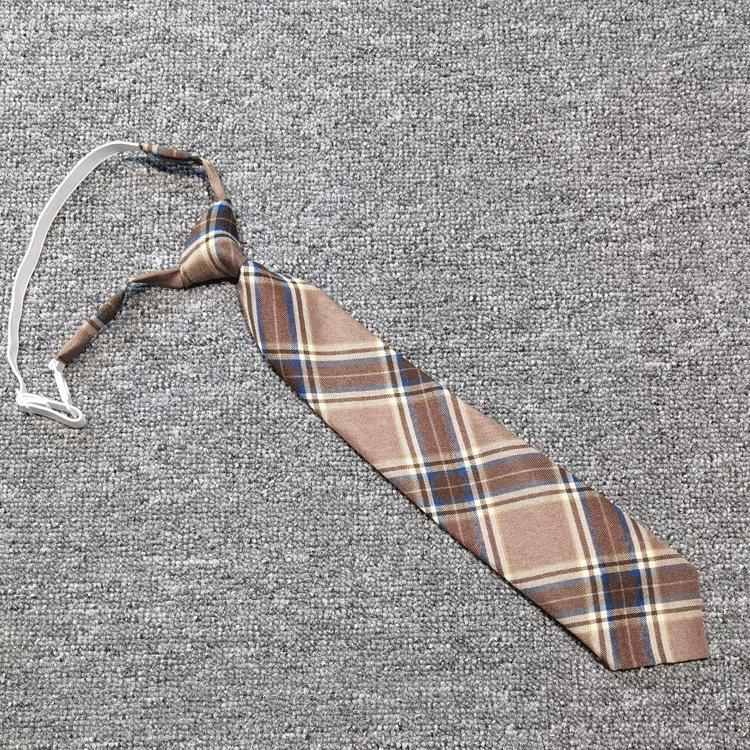 Free Jk Tie Plaid Brown Gray Vintage Student Pullover Rubber Band College Ins Japanese Tr Uniform Tie