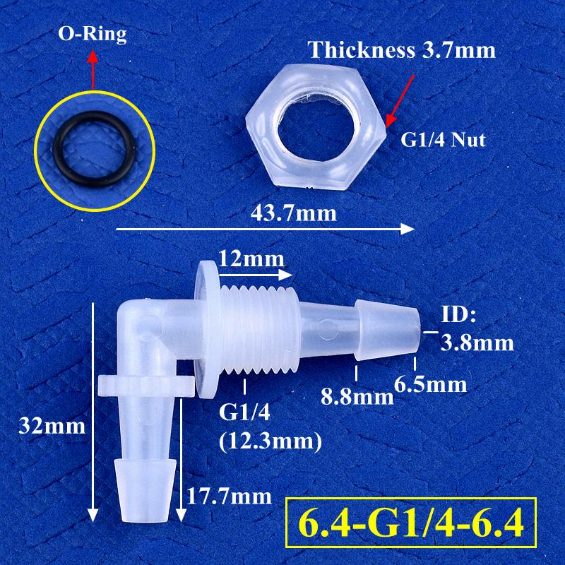 PP Pagoda Elbow Connector With Nut O-Ring M6~G1/2 To 2.4-11.1mm Thread Irrigation Aquarium Tank Adapter Irrigation Water Hose Joint