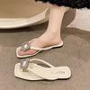 Flip-flops for Women's Outerwear 2025 Summer New Fashionable Versatile Rhinestone Flat Bottom Pinch Foot Beach Anti-skid Sandals Tide