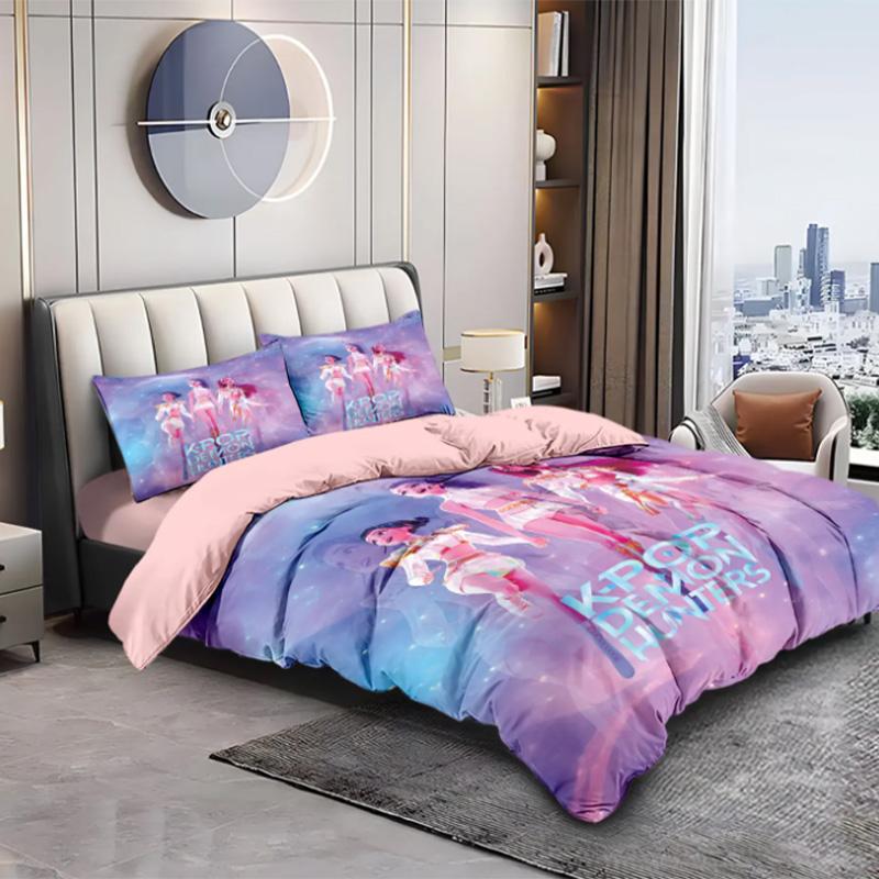 K-Pop Bedding 3pcs Set Demon Hunters Themed other side Print Polyester Student Dormitory Duvet Cover Boys Girls Gift