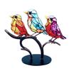 Stained Acrylic Birds On Branch Desktop Ornaments, Double Sided Multicolor Style Birds Craft Statue Desktop Ornaments