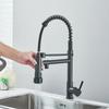 Black Pull Down Kitchen Sink Faucet Hot Cold Water Mixer Crane Tap with Dual Spout 360 Rotation High Faucet Deck Mounted