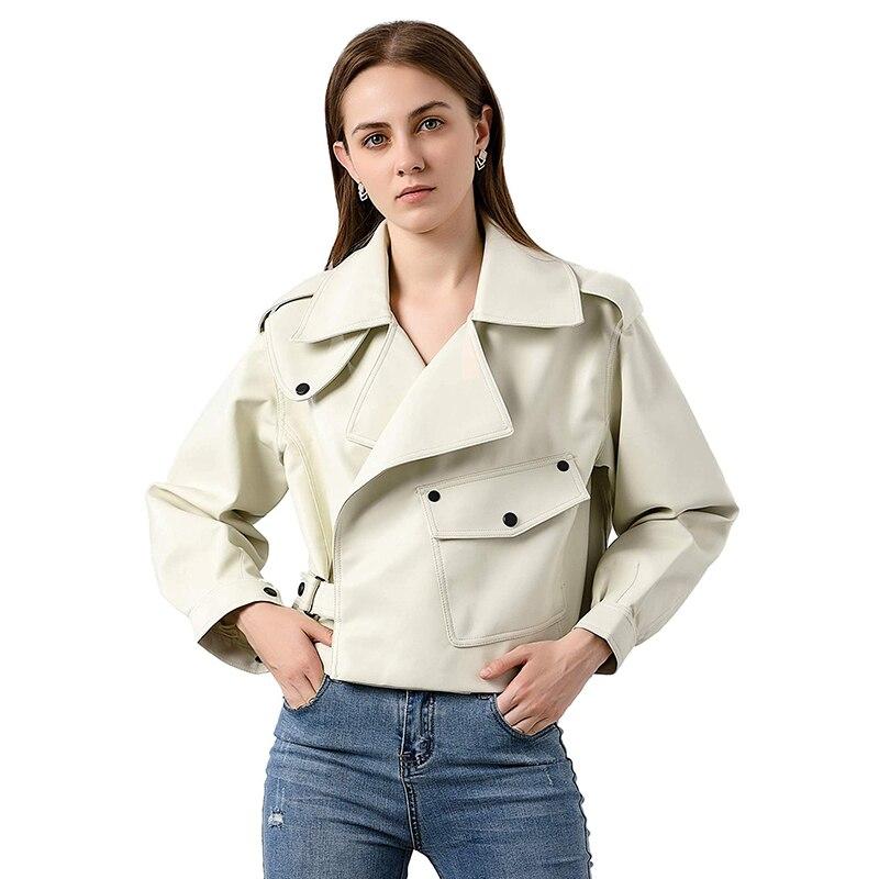 Осенняя короткая куртка из искусственной кожи с отложным воротником, женская мотоциклетная байкерская куртка из искусственной кожи, свободная уличная верхняя одежда в стиле панк