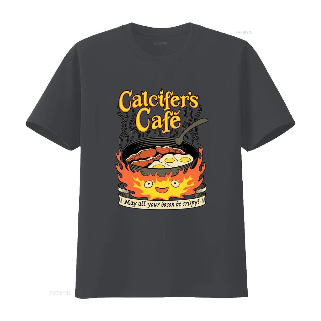 Футболка Calcifers Cafe Пусть ваши бекон и яйца всегда будут хрустящими Веселый кулинарный дизайн Винтажная стирка Повседневная Дышащая С принтом
