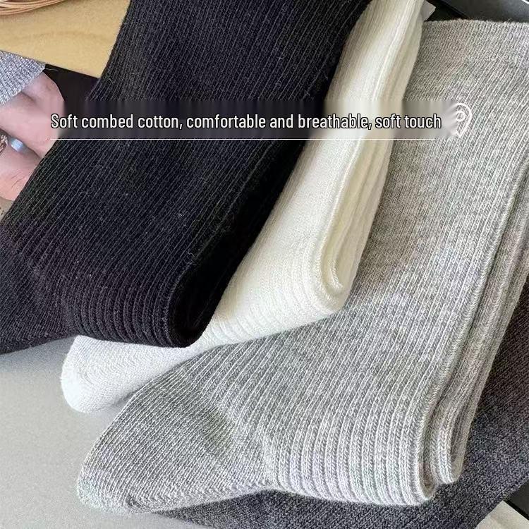 Korean Style Women's Mid-Calf Double-Needle Cotton Ballet Socks for Spring & Autumn