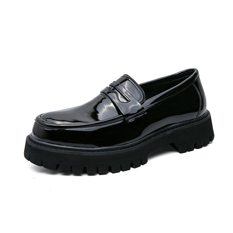 2025 Spring and Autumn Teenagers One-Pedal Loafers Platform Heightening Shoes Black Fashion Men's Casual Leather Shoes