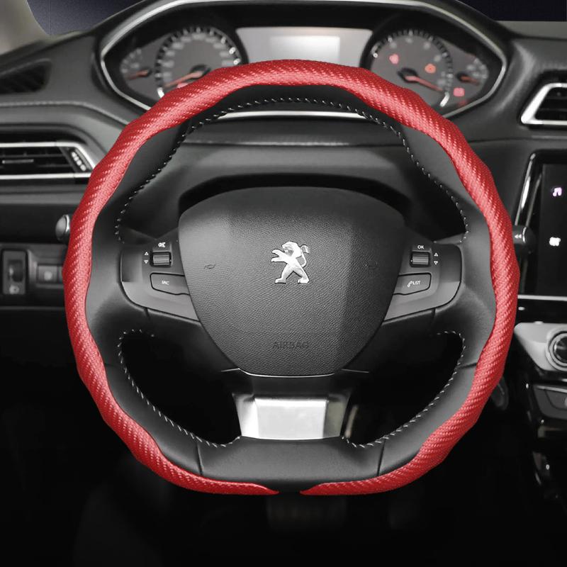 Vcxja9 Подходит для Peugeot Рулевое колесо с текстурой под карбон Накладка Защелкивающаяся Волнообразный Спортивный дизайн Защитный чехол 208 308 3008 Partner Exper