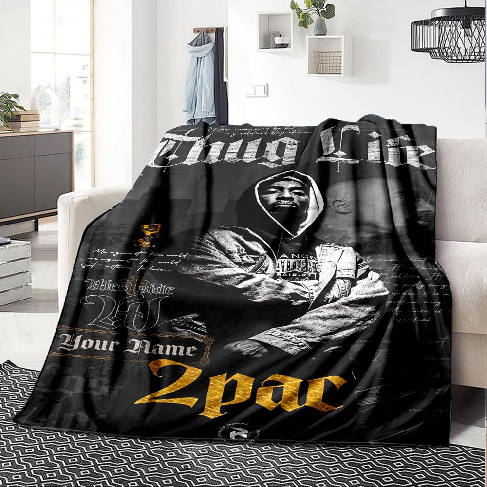 2pac Customize Text Blanket Gift Personalized Blanket Ultra-Soft Perfect for Seaside Sofa Bed Livingroom All-Season Use