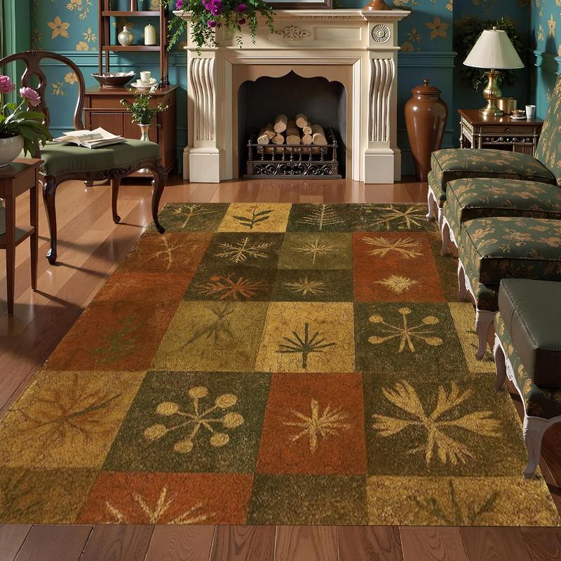 Anti Slip Point Plastic Bottom Carpet Home Patchwork Grid Retro Pattern Multifunctional Style Living Room Carpet Easy To Clean