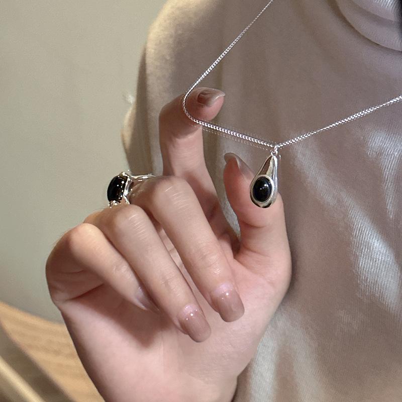 S925 Silver Niche Design Feeling Water Drop Agate Personalized Necklace Fashionable Texture Korean Blogger Collarbone Chain