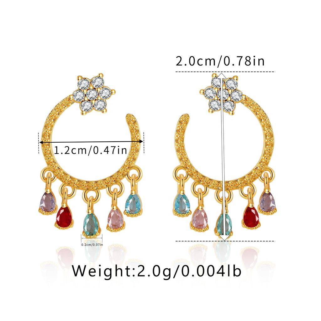 Zirconia Stud Earrings Brass Plated 18K Boho Vintage Textured Earrings