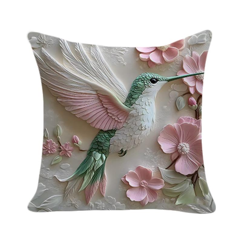 New 3D Imitation Carving Three-dimensional Flower and Bird Print Pillow Case, Fashionable and Simple Living Room Sofa Home Pillow