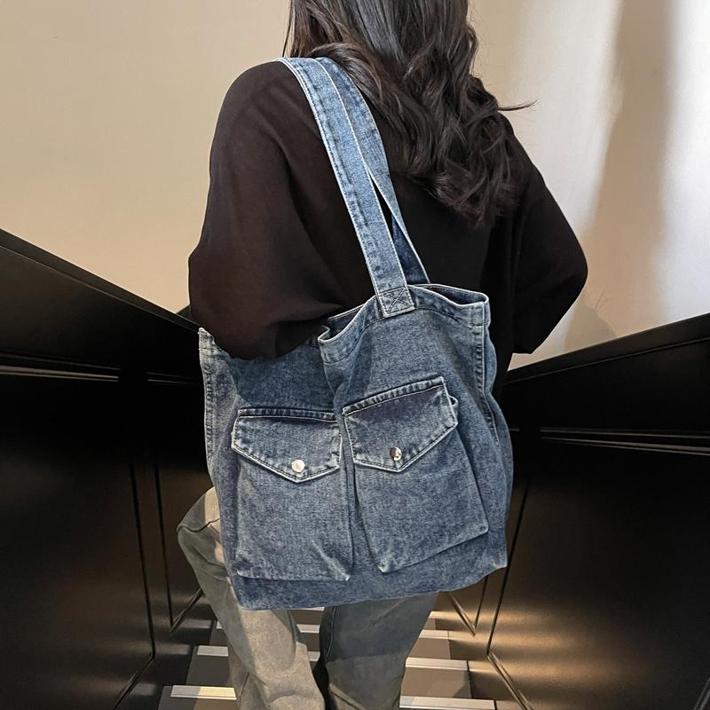 Большая вместительная сумка-тоут женская джинсовая сумка через плечо студенческая сумка для занятий