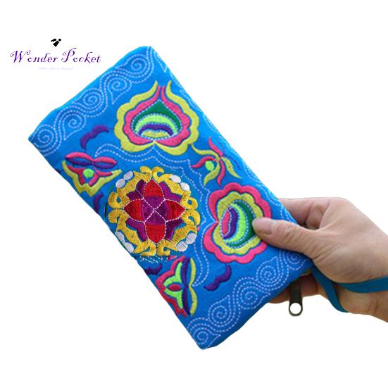 Women Ethnic Handmade Embroidered Wristlet Clutch Bag Zipper Purse Long Wallet