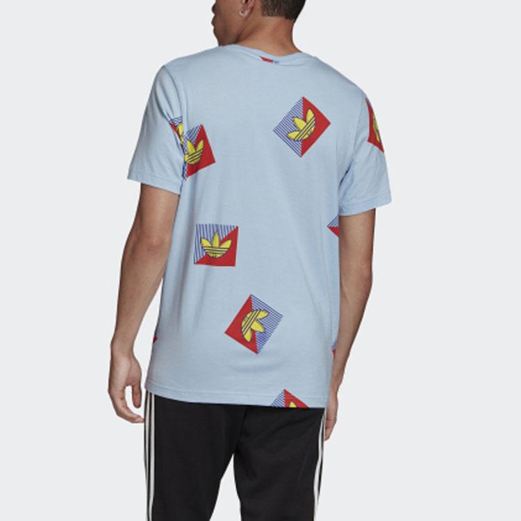 Adidas Оригинальная футболка с трилистником Aop Diag, повседневная спортивная футболка с круглым вырезом и короткими рукавами, мужские топы, светло-голубой FM3343