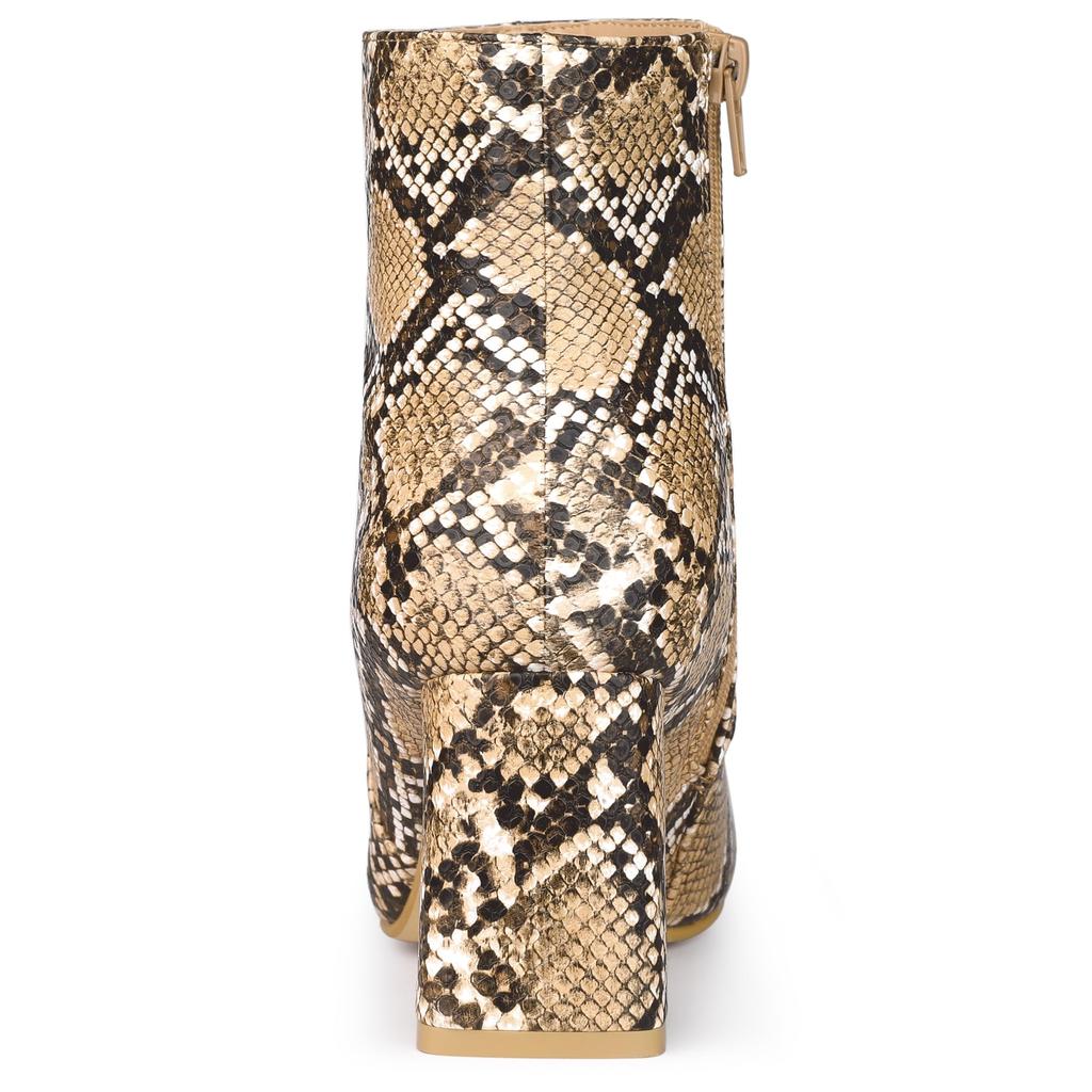 Женские коричневые ботильоны Allegra K с принтом под змею и пайетками, на массивном каблуке и с острым носком, размер 26,0 см