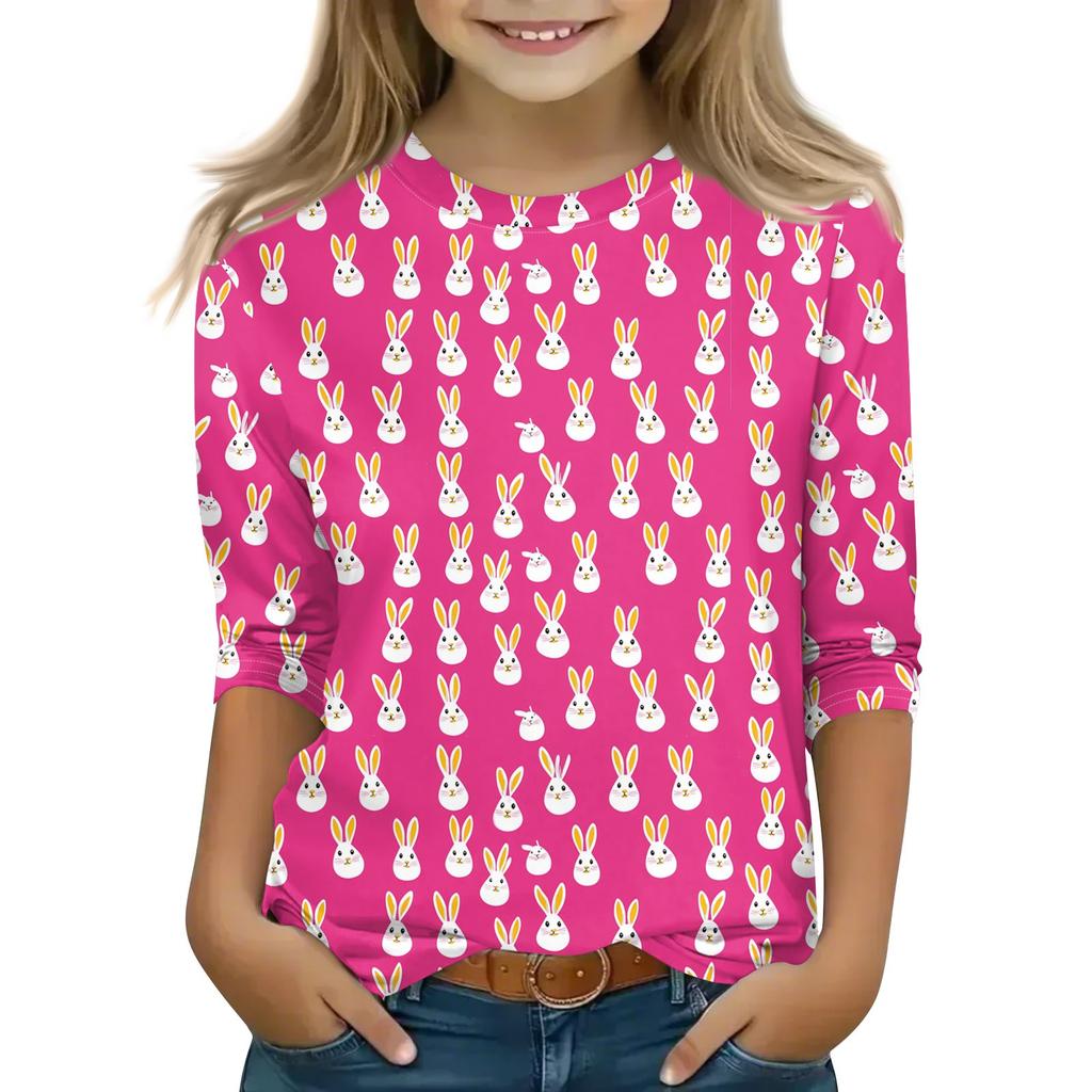 Топы с принтом для девочек 5-16 лет с круглым вырезом и рукавами 3/4 Футболки Модные топы Наряды Футболки