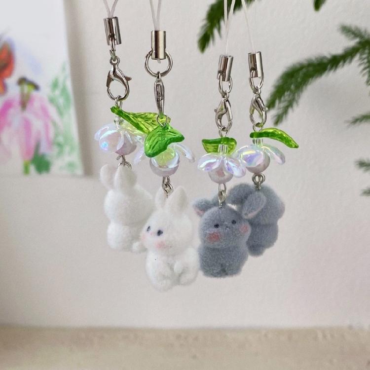 Sweet Flocking Rabbit Mobile Accessory Soft Rabbit Phone Chain Phone Decoration For Commuting And Shopping Adventures