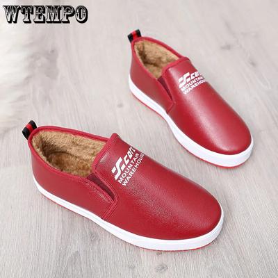 Женские повседневные однотонные мягкие туфли из искусственной кожи, осенне-зимние, большого размера, теплые, плюшевые, без застежек