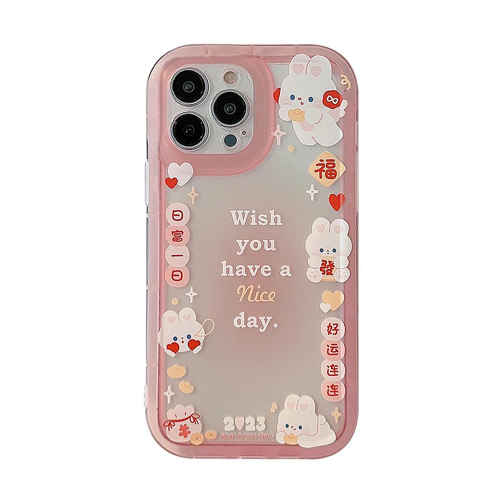 Ins Pink Rabbit Bunny Rich 2023 Защитный чехол для Iphone 13 12 Promax 14 Pro Max Plus 11promax Чехол для телефона с рисунком Conque