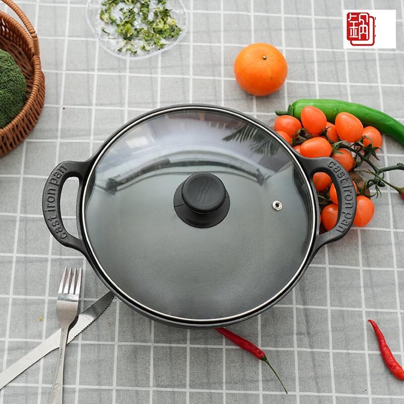 Zhishi Multi-purpose Cast Iron Stew & Fry Pan with Glass Lid