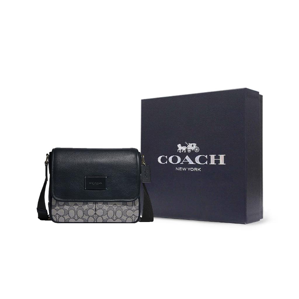 New COACH Map Cow Leather Patchwork With Fabric Shoulder Bag Crossbody Bag Medium Size Men's Midnight Blue & Gray CE534-QBV41